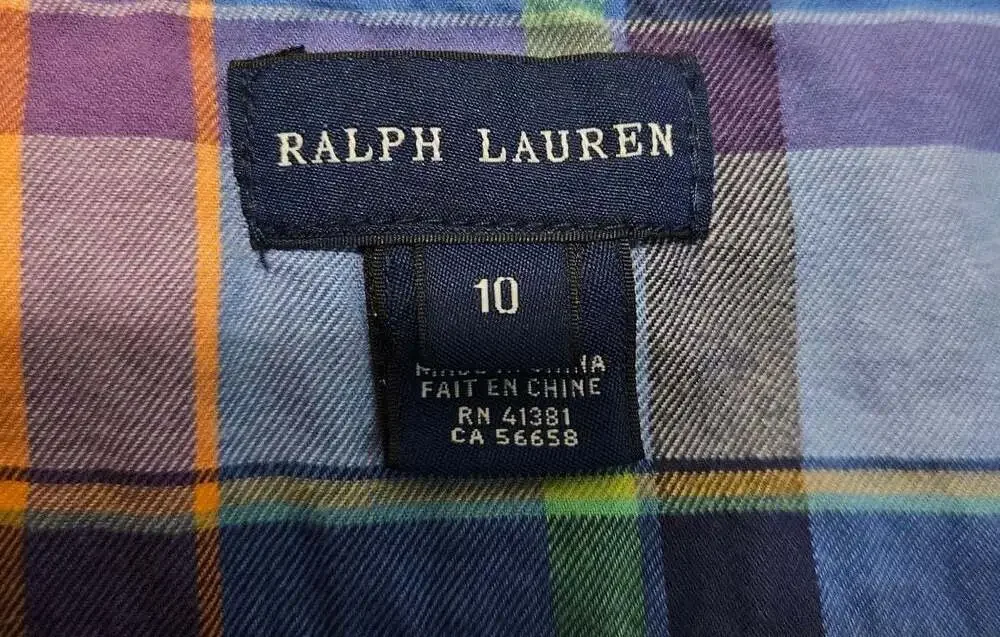 Ralph Lauren Girls Plaid Long Sleeve Button Front Dress  Size 10